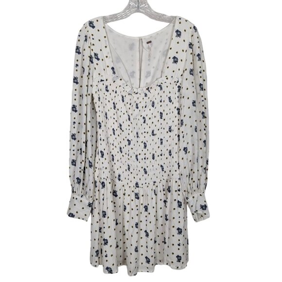 Free People Two Faces long sleeve floral smocked drop waist mini dress size Medi - Picture 1 of 14